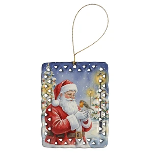 Robin with Santa Claus Porcelain Ornament Christmas Tree Hanging Decorations for Home Christmas Holiday, Rectangle, Gift, Multicolor Robin with Santa Claus Porcelain Ornament Christmas Tree Hanging Decorations for Home Christmas Holiday, Rectangle, Gift, Multicolor