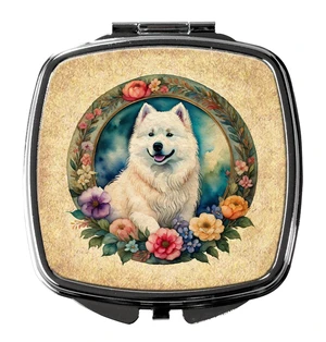 Samoyed and Flowers Compact Mirror Decorative Travel Makeup Mirror for Women Girls Gifts Pocket Makeup Mirror Folding Handheld Samoyed and Flowers Compact Mirror Decorative Travel Makeup Mirror for Women Girls Gifts Pocket Makeup Mirror Folding Handheld