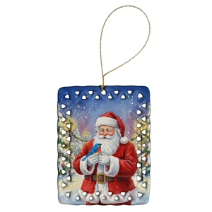 Bluebird with Santa Claus Porcelain Ornament Christmas Tree Hanging Decorations for Home Christmas Holiday, Rectangle, Gift, Multicolor Bluebird with Santa Claus Porcelain Ornament Christmas Tree Hanging Decorations for Home Christmas Holiday, Rectangle, Gift, Multicolor