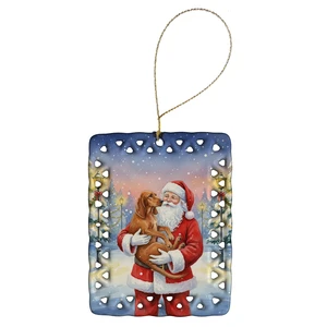 Redbone Coonhound with Santa Claus Porcelain Ornament Christmas Tree Hanging Decorations for Home Christmas Holiday, Rectangle, Gift, Multicolor Redbone Coonhound with Santa Claus Porcelain Ornament Christmas Tree Hanging Decorations for Home Christmas Holiday, Rectangle, Gift, Multicolor