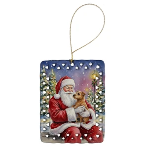 Norfolk Terrier with Santa Claus Porcelain Ornament Christmas Tree Hanging Decorations for Home Christmas Holiday, Rectangle, Gift, Multicolor Norfolk Terrier with Santa Claus Porcelain Ornament Christmas Tree Hanging Decorations for Home Christmas Holiday, Rectangle, Gift, Multicolor