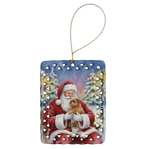 Brussels Griffon with Santa Claus Porcelain Ornament Christmas Tree Hanging Decorations for Home Christmas Holiday, Rectangle, Gift, Multicolor Brussels Griffon with Santa Claus Porcelain Ornament Christmas Tree Hanging Decorations for Home Christmas Holiday, Rectangle, Gift, Multicolor
