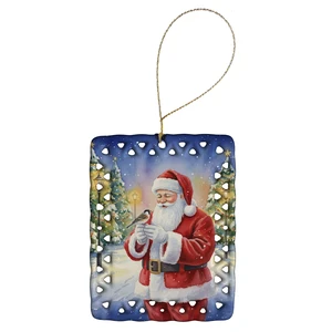 Society Finch with Santa Claus Porcelain Ornament Christmas Tree Hanging Decorations for Home Christmas Holiday, Rectangle, Gift, Multicolor Society Finch with Santa Claus Porcelain Ornament Christmas Tree Hanging Decorations for Home Christmas Holiday, Rectangle, Gift, Multicolor