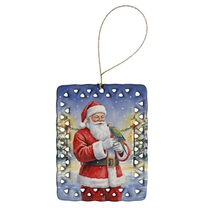 Meyer's Parrot with Santa Claus Porcelain Ornament Christmas Tree Hanging Decorations for Home Christmas Holiday, Rectangle, Gift, Multicolor Meyer's Parrot with Santa Claus Porcelain Ornament Christmas Tree Hanging Decorations for Home Christmas Holiday, Rectangle, Gift, Multicolor