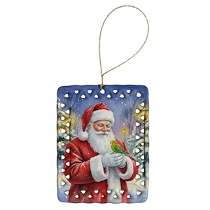 Budgerigar with Santa Claus Porcelain Ornament Christmas Tree Hanging Decorations for Home Christmas Holiday, Rectangle, Gift, Multicolor Budgerigar with Santa Claus Porcelain Ornament Christmas Tree Hanging Decorations for Home Christmas Holiday, Rectangle, Gift, Multicolor