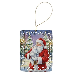 White Cat with Santa Claus Porcelain Ornament Christmas Tree Hanging Decorations for Home Christmas Holiday, Rectangle, Gift, Multicolor White Cat with Santa Claus Porcelain Ornament Christmas Tree Hanging Decorations for Home Christmas Holiday, Rectangle, Gift, Multicolor