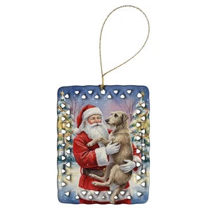Scottish Deerhound with Santa Claus Porcelain Ornament Christmas Tree Hanging Decorations for Home Christmas Holiday, Rectangle, Gift, Multicolor Scottish Deerhound with Santa Claus Porcelain Ornament Christmas Tree Hanging Decorations for Home Christmas Holiday, Rectangle, Gift, Multicolor