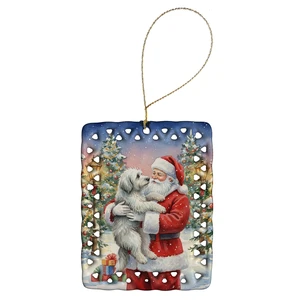 Old English Sheepdog with Santa Claus Porcelain Ornament Christmas Tree Hanging Decorations for Home Christmas Holiday, Rectangle, Gift, Multicolor Old English Sheepdog with Santa Claus Porcelain Ornament Christmas Tree Hanging Decorations for Home Christmas Holiday, Rectangle, Gift, Multicolor