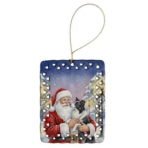 Border Collie with Santa Claus Porcelain Ornament Christmas Tree Hanging Decorations for Home Christmas Holiday, Rectangle, Gift, Multicolor Border Collie with Santa Claus Porcelain Ornament Christmas Tree Hanging Decorations for Home Christmas Holiday, Rectangle, Gift, Multicolor