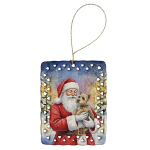 Cairn Terrier with Santa Claus Porcelain Ornament Christmas Tree Hanging Decorations for Home Christmas Holiday, Rectangle, Gift, Multicolor Cairn Terrier with Santa Claus Porcelain Ornament Christmas Tree Hanging Decorations for Home Christmas Holiday, Rectangle, Gift, Multicolor