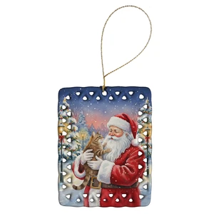 Ticked Tabby Brown Cat with Santa Claus Porcelain Ornament Christmas Tree Hanging Decorations for Home Christmas Holiday, Rectangle, Gift, Multicolor Ticked Tabby Brown Cat with Santa Claus Porcelain Ornament Christmas Tree Hanging Decorations for Home Christmas Holiday, Rectangle, Gift, Multicolor