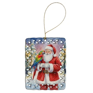 Parrot with Santa Claus Porcelain Ornament Christmas Tree Hanging Decorations for Home Christmas Holiday, Rectangle, Gift, Multicolor Parrot with Santa Claus Porcelain Ornament Christmas Tree Hanging Decorations for Home Christmas Holiday, Rectangle, Gift, Multicolor