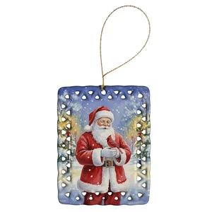 Cardinal with Santa Claus Porcelain Ornament Christmas Tree Hanging Decorations for Home Christmas Holiday, Rectangle, Gift, Multicolor Cardinal with Santa Claus Porcelain Ornament Christmas Tree Hanging Decorations for Home Christmas Holiday, Rectangle, Gift, Multicolor