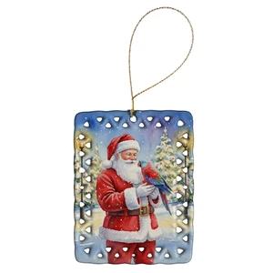 Female Eclectus with Santa Claus Porcelain Ornament Christmas Tree Hanging Decorations for Home Christmas Holiday, Rectangle, Gift, Multicolor Female Eclectus with Santa Claus Porcelain Ornament Christmas Tree Hanging Decorations for Home Christmas Holiday, Rectangle, Gift, Multicolor