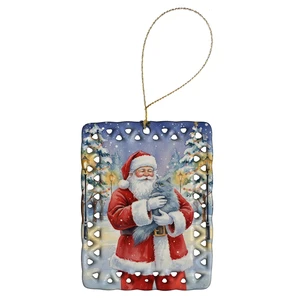 Persian Blue Cat with Santa Claus Porcelain Ornament Christmas Tree Hanging Decorations for Home Christmas Holiday, Rectangle, Gift, Multicolor Persian Blue Cat with Santa Claus Porcelain Ornament Christmas Tree Hanging Decorations for Home Christmas Holiday, Rectangle, Gift, Multicolor