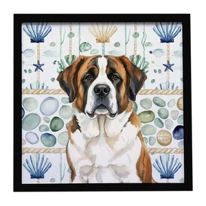 Brindle and White Saint Bernard Coastal Sea Glass Framed Metal Print Bathroom, Kitchen, Office, Home Decor Wall Art Ready to Hang, Square, 8X8 Brindle and White Saint Bernard Coastal Sea Glass Framed Metal Print Bathroom, Kitchen, Office, Home Decor Wall Art Ready to Hang, Square, 8X8