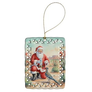 Santa Claus with a Roadrunner Christmas Porcelain Ornament Christmas Tree Hanging Decorations for Home Christmas Holiday, Rectangle, Gift, Multicolor Santa Claus with a Roadrunner Christmas Porcelain Ornament Christmas Tree Hanging Decorations for Home Christmas Holiday, Rectangle, Gift, Multicolor