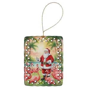 Santa Claus with Flamingos Christmas Porcelain Ornament Christmas Tree Hanging Decorations for Home Christmas Holiday, Rectangle, Gift, Multicolor Santa Claus with Flamingos Christmas Porcelain Ornament Christmas Tree Hanging Decorations for Home Christmas Holiday, Rectangle, Gift, Multicolor