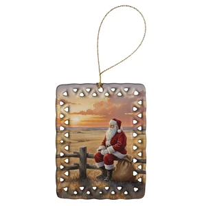 Santa Claus Watching the Sunset on the Prairie Christmas Porcelain Ornament Christmas Tree Hanging Decorations for Home Christmas Holiday, Rectangle, Gift, Multicolor Santa Claus Watching the Sunset on the Prairie Christmas Porcelain Ornament Christmas Tree Hanging Decorations for Home Christmas Holiday, Rectangle, Gift, Multicolor