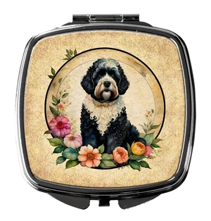 Portuguese Water Dog and Flowers Compact Mirror Decorative Travel Makeup Mirror for Women Girls Gifts Pocket Makeup Mirror Folding Handheld Portuguese Water Dog and Flowers Compact Mirror Decorative Travel Makeup Mirror for Women Girls Gifts Pocket Makeup Mirror Folding Handheld