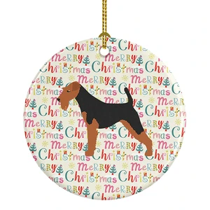 Airedale Terrier Merry Christmas Ceramic Ornament Christmas Tree Hanging Decorations for Home Christmas Holiday, Party, Gift, 3 in, Multicolor Airedale Terrier Merry Christmas Ceramic Ornament Christmas Tree Hanging Decorations for Home Christmas Holiday, Party, Gift, 3 in, Multicolor