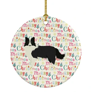 Border Collie Merry Christmas Ceramic Ornament Christmas Tree Hanging Decorations for Home Christmas Holiday, Party, Gift, 3 in, Multicolor Border Collie Merry Christmas Ceramic Ornament Christmas Tree Hanging Decorations for Home Christmas Holiday, Party, Gift, 3 in, Multicolor