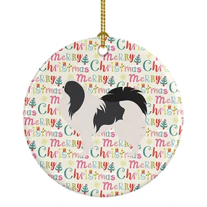 Japanese Chin Merry Christmas Ceramic Ornament Christmas Tree Hanging Decorations for Home Christmas Holiday, Party, Gift, 3 in, Multicolor Japanese Chin Merry Christmas Ceramic Ornament Christmas Tree Hanging Decorations for Home Christmas Holiday, Party, Gift, 3 in, Multicolor