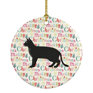 Chausie Black Cat Christmas Ceramic Ornament Christmas Tree Hanging Decorations for Home Christmas Holiday, Party, Gift, 3 in, Multicolor Chausie Black Cat Christmas Ceramic Ornament Christmas Tree Hanging Decorations for Home Christmas Holiday, Party, Gift, 3 in, Multicolor