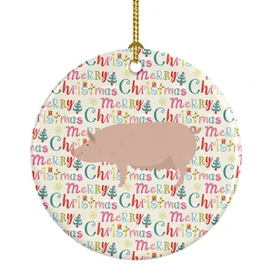 English Large White Pig Christmas Ceramic Ornament Christmas Tree Hanging Decorations for Home Christmas Holiday, Party, Gift, 3 in, Multicolor English Large White Pig Christmas Ceramic Ornament Christmas Tree Hanging Decorations for Home Christmas Holiday, Party, Gift, 3 in, Multicolor
