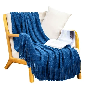 SOGA Royal Blue Diamond Pattern Knitted Throw Blanket Warm Cozy Woven Cover Couch Bed Sofa Home Decor with Tassels SOGA Royal Blue Diamond Pattern Knitted Throw Blanket Warm Cozy Woven Cover Couch Bed Sofa Home Decor with Tassels