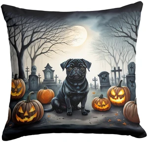 Black Pug Spooky Halloween Throw Pillow Machine Washable, Indoor Outdoor Decorative Pillow for Couch, Bed or Patio, 18Hx18W Black Pug Spooky Halloween Throw Pillow Machine Washable, Indoor Outdoor Decorative Pillow for Couch, Bed or Patio, 18Hx18W