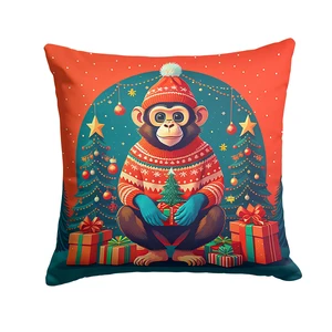 Monkey Christmas Throw Pillow Machine Washable, Indoor Outdoor Decorative Pillow for Couch, Bed or Patio, 18Hx18W Monkey Christmas Throw Pillow Machine Washable, Indoor Outdoor Decorative Pillow for Couch, Bed or Patio, 18Hx18W