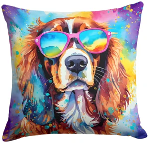 Cavalier Spaniel Hippie Dawg Throw Pillow Machine Washable, Indoor Outdoor Decorative Pillow for Couch, Bed or Patio, 18Hx18W Cavalier Spaniel Hippie Dawg Throw Pillow Machine Washable, Indoor Outdoor Decorative Pillow for Couch, Bed or Patio, 18Hx18W