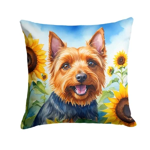 Australian Terrier in Sunflowers Throw Pillow Machine Washable, Indoor Outdoor Decorative Pillow for Couch, Bed or Patio, 18Hx18W Australian Terrier in Sunflowers Throw Pillow Machine Washable, Indoor Outdoor Decorative Pillow for Couch, Bed or Patio, 18Hx18W