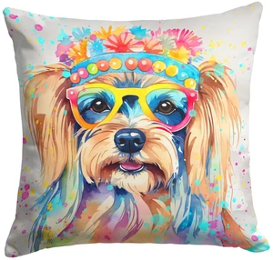 Yorkshire Terrier Hippie Dawg Throw Pillow Machine Washable, Indoor Outdoor Decorative Pillow for Couch, Bed or Patio, 18Hx18W Yorkshire Terrier Hippie Dawg Throw Pillow Machine Washable, Indoor Outdoor Decorative Pillow for Couch, Bed or Patio, 18Hx18W