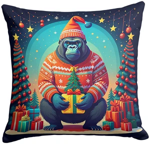 Gorilla Christmas Throw Pillow Machine Washable, Indoor Outdoor Decorative Pillow for Couch, Bed or Patio, 18Hx18W Gorilla Christmas Throw Pillow Machine Washable, Indoor Outdoor Decorative Pillow for Couch, Bed or Patio, 18Hx18W