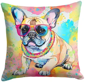 French Bulldog Hippie Dawg Throw Pillow Machine Washable, Indoor Outdoor Decorative Pillow for Couch, Bed or Patio, 18Hx18W French Bulldog Hippie Dawg Throw Pillow Machine Washable, Indoor Outdoor Decorative Pillow for Couch, Bed or Patio, 18Hx18W
