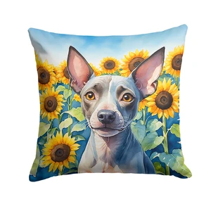 American Hairless Terrier in Sunflowers Throw Pillow Machine Washable, Indoor Outdoor Decorative Pillow for Couch, Bed or Patio, 18Hx18W American Hairless Terrier in Sunflowers Throw Pillow Machine Washable, Indoor Outdoor Decorative Pillow for Couch, Bed or Patio, 18Hx18W