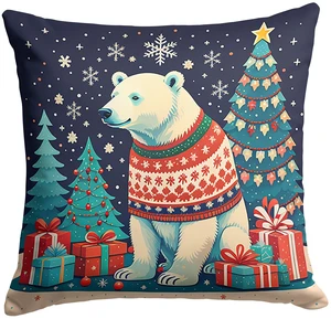Polar Bear Christmas Throw Pillow Machine Washable, Indoor Outdoor Decorative Pillow for Couch, Bed or Patio, 18Hx18W Polar Bear Christmas Throw Pillow Machine Washable, Indoor Outdoor Decorative Pillow for Couch, Bed or Patio, 18Hx18W