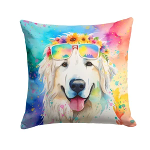 Great Pyrenees Hippie Dawg Throw Pillow Machine Washable, Indoor Outdoor Decorative Pillow for Couch, Bed or Patio, 18Hx18W Great Pyrenees Hippie Dawg Throw Pillow Machine Washable, Indoor Outdoor Decorative Pillow for Couch, Bed or Patio, 18Hx18W