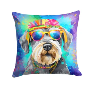 Schnauzer Hippie Dawg Throw Pillow Machine Washable, Indoor Outdoor Decorative Pillow for Couch, Bed or Patio, 18Hx18W Schnauzer Hippie Dawg Throw Pillow Machine Washable, Indoor Outdoor Decorative Pillow for Couch, Bed or Patio, 18Hx18W