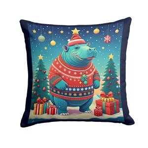 Hippopotamus Christmas Throw Pillow Machine Washable, Indoor Outdoor Decorative Pillow for Couch, Bed or Patio, 18Hx18W Hippopotamus Christmas Throw Pillow Machine Washable, Indoor Outdoor Decorative Pillow for Couch, Bed or Patio, 18Hx18W
