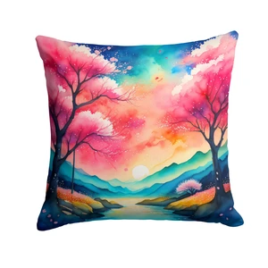Colorful Cherry Blossoms Throw Pillow Machine Washable, Indoor Outdoor Decorative Pillow for Couch, Bed or Patio, 18Hx18W Colorful Cherry Blossoms Throw Pillow Machine Washable, Indoor Outdoor Decorative Pillow for Couch, Bed or Patio, 18Hx18W