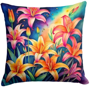 Colorful Lilies Throw Pillow Machine Washable, Indoor Outdoor Decorative Pillow for Couch, Bed or Patio, 18Hx18W Colorful Lilies Throw Pillow Machine Washable, Indoor Outdoor Decorative Pillow for Couch, Bed or Patio, 18Hx18W