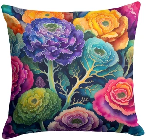 Colorful Ornamental Kale Throw Pillow Machine Washable, Indoor Outdoor Decorative Pillow for Couch, Bed or Patio, 18Hx18W Colorful Ornamental Kale Throw Pillow Machine Washable, Indoor Outdoor Decorative Pillow for Couch, Bed or Patio, 18Hx18W