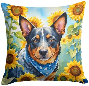 Australian Cattle Dog in Sunflowers Throw Pillow Machine Washable, Indoor Outdoor Decorative Pillow for Couch, Bed or Patio, 18Hx18W Australian Cattle Dog in Sunflowers Throw Pillow Machine Washable, Indoor Outdoor Decorative Pillow for Couch, Bed or Patio, 18Hx18W