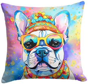 French Bulldog Hippie Dawg Throw Pillow Machine Washable, Indoor Outdoor Decorative Pillow for Couch, Bed or Patio, 18Hx18W French Bulldog Hippie Dawg Throw Pillow Machine Washable, Indoor Outdoor Decorative Pillow for Couch, Bed or Patio, 18Hx18W
