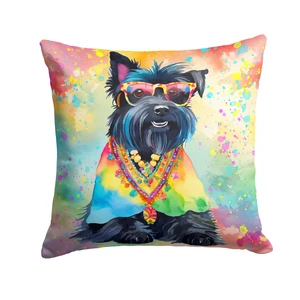 Scottish Terrier Hippie Dawg Throw Pillow Machine Washable, Indoor Outdoor Decorative Pillow for Couch, Bed or Patio, 18Hx18W Scottish Terrier Hippie Dawg Throw Pillow Machine Washable, Indoor Outdoor Decorative Pillow for Couch, Bed or Patio, 18Hx18W