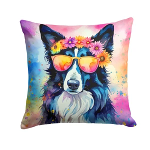 Border Collie Hippie Dawg Throw Pillow Machine Washable, Indoor Outdoor Decorative Pillow for Couch, Bed or Patio, 18Hx18W Border Collie Hippie Dawg Throw Pillow Machine Washable, Indoor Outdoor Decorative Pillow for Couch, Bed or Patio, 18Hx18W