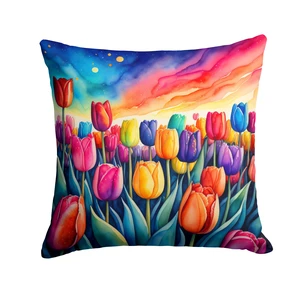 Colorful Tulips Throw Pillow Machine Washable, Indoor Outdoor Decorative Pillow for Couch, Bed or Patio, 18Hx18W Colorful Tulips Throw Pillow Machine Washable, Indoor Outdoor Decorative Pillow for Couch, Bed or Patio, 18Hx18W